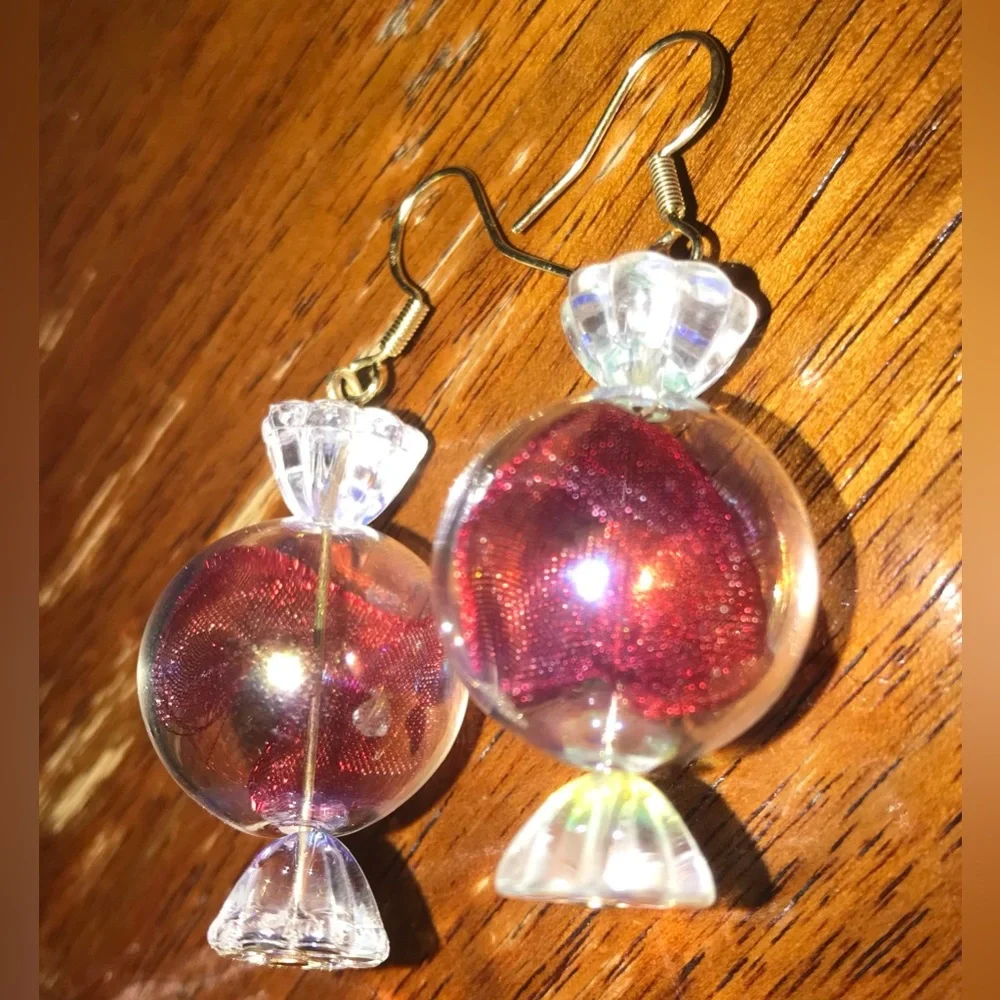 “Peppermint Discs” Wrapped Hard Candy Sweets Cinnamon Bon Bon Kawaii Red Earring